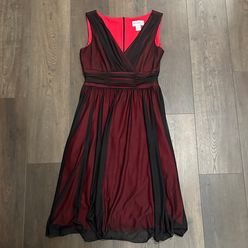 North Style Red and Black Formal Midi Dress